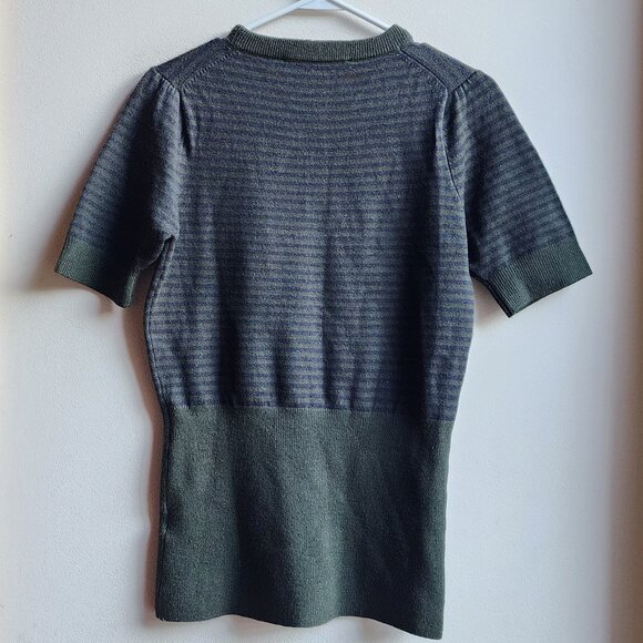 French Connection Green/Blue Cropped Striped Short Sleeve Sweater Size Medium - Picture 14 of 14